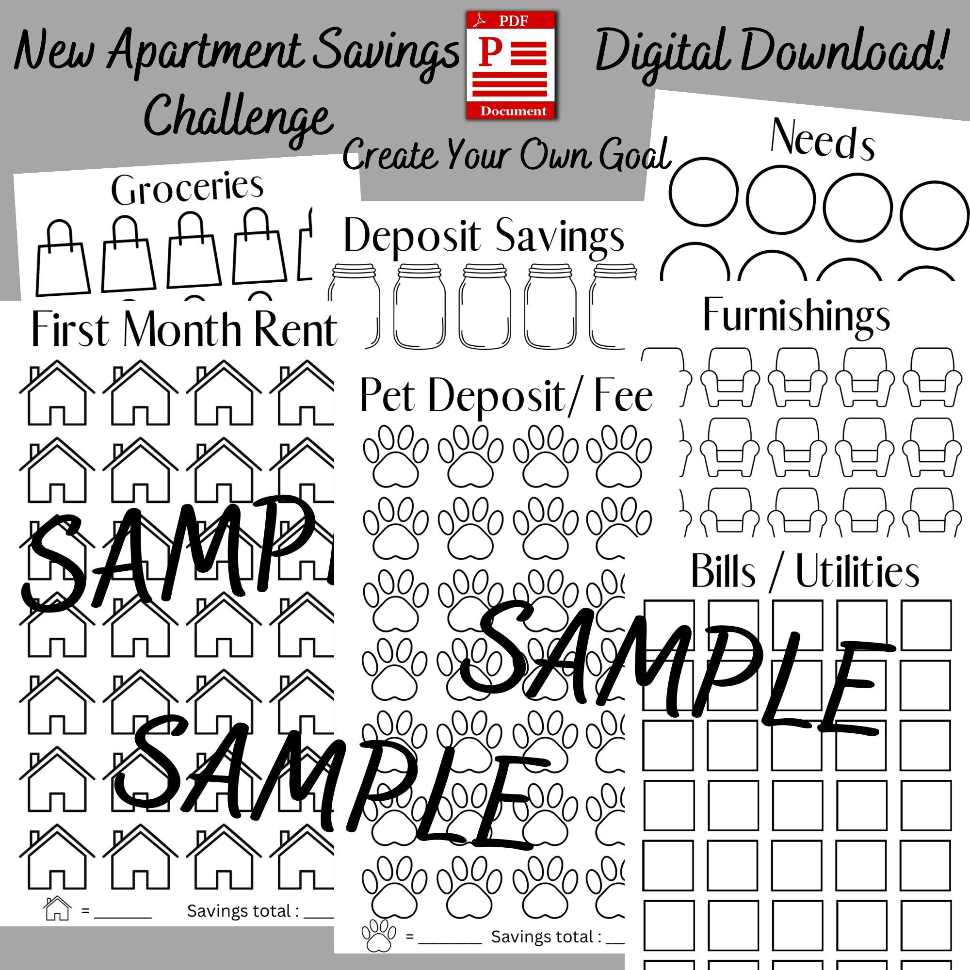 Image showcasing New Apartment Savings Challenge Set Create Your Own Goal-7 Challenges ...