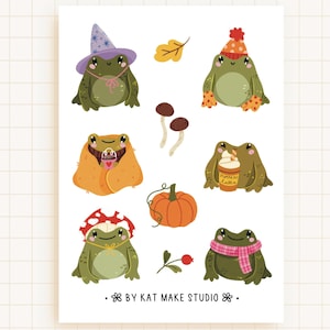 Ranas mágicas / Hoja de pegatinas, regalo para amantes de los animales lindos, pegatinas de otoño, temporada espeluznante