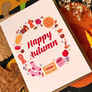 Carte de voeux heureuse d'automne | Cadeau d'automne pour amoureux, art chaleureux, illustration de slow life, cadeau pour un ami