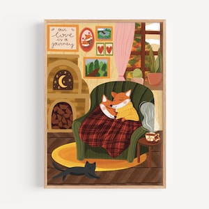 Our Love Is a Journal - Kunstdruck, Herbstliebe, Gemütliche Jahreszeit, Süße Tiere