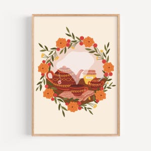 Té de la tarde- Impresión de arte, Regalo amante del té, Cartel de otoño