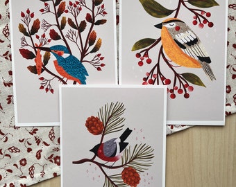 Birds Postcards, Postcard Set, Card Set, Card Bundle, Postcard Packs, Set Of Three Postcards, Illustrated Postcard