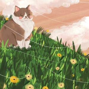 Freedom / Cat Drawing, Cat Lovers. Art Print, Spring Art image 4