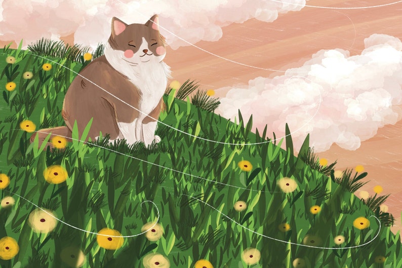 Freedom / Cat Drawing, Cat Lovers. Art Print, Spring Art image 4