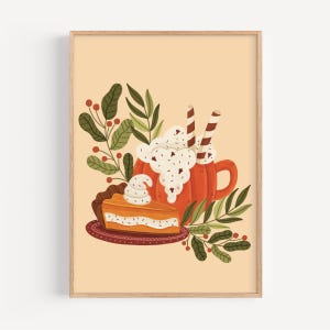 Pumpkin Spice Latte - Impressão artística, desenho de outono, decorações de outono, decoração de casa, ideia de presente