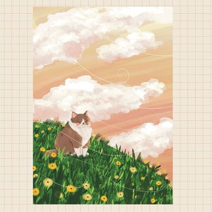 Freedom / Cat Drawing, Cat Lovers. Art Print, Spring Art image 2