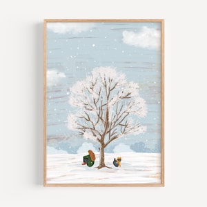 Le vrai hiver | Impression d'art, illustration d'hiver, affiche de chat