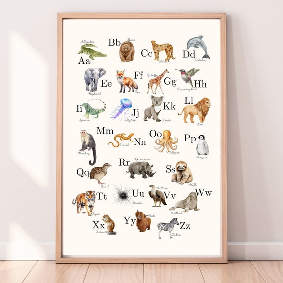 Watercolor Animal Alphabet Poster: Educational ABC Wall Art