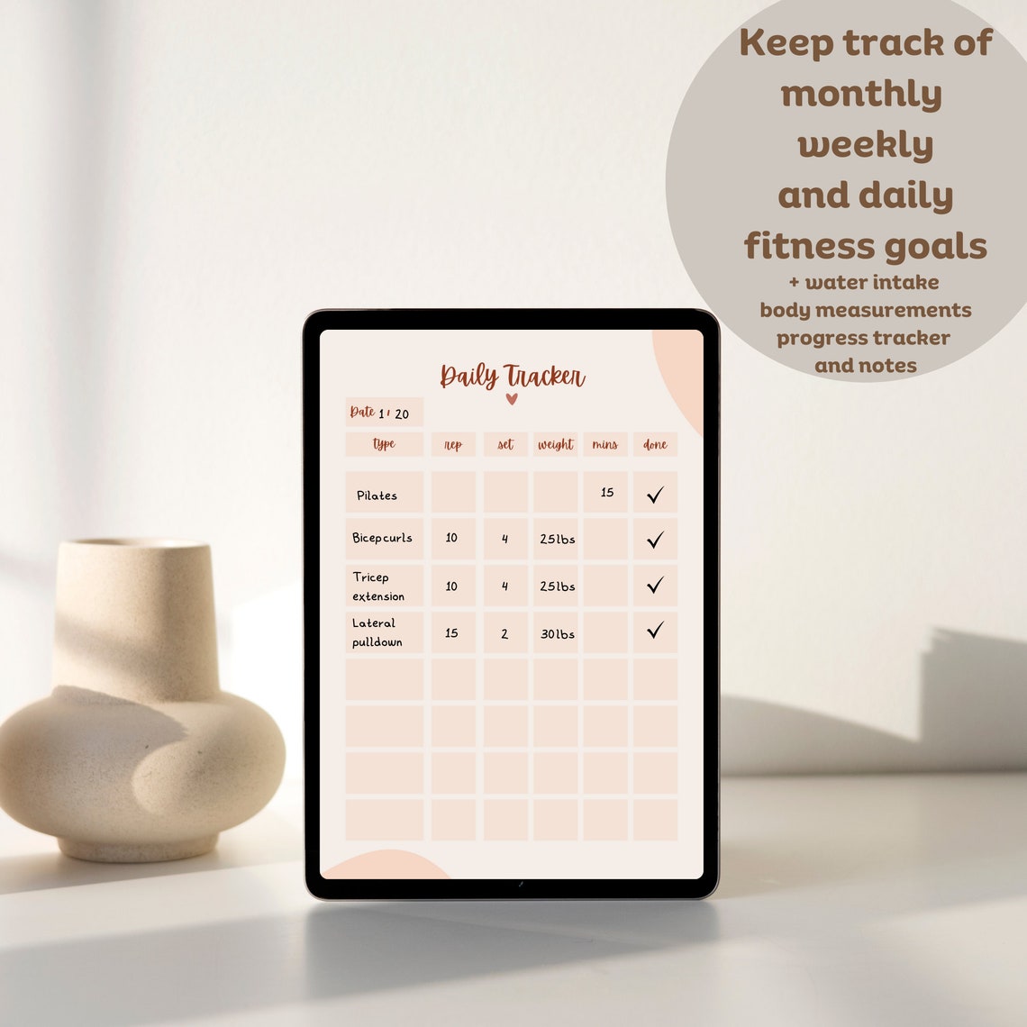 Fitness Self-care Planner, Girly Aesthetic, Fitness Journal, Digital Planner, Workout Tracker ...