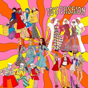 Jaren 70 clipartbundel Groovy jaren 70 tieners PNG vintage tieners clipart jaren 70 modeplaten