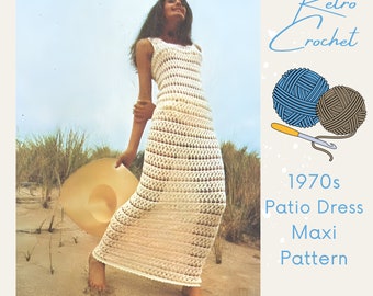 Women's 1970s Crochet Maxi Dress for Beach or Pool Wear - experienced crocheters only