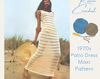 Women's 1970s Crochet Maxi Dress for Beach or Pool Wear - experienced crocheters only