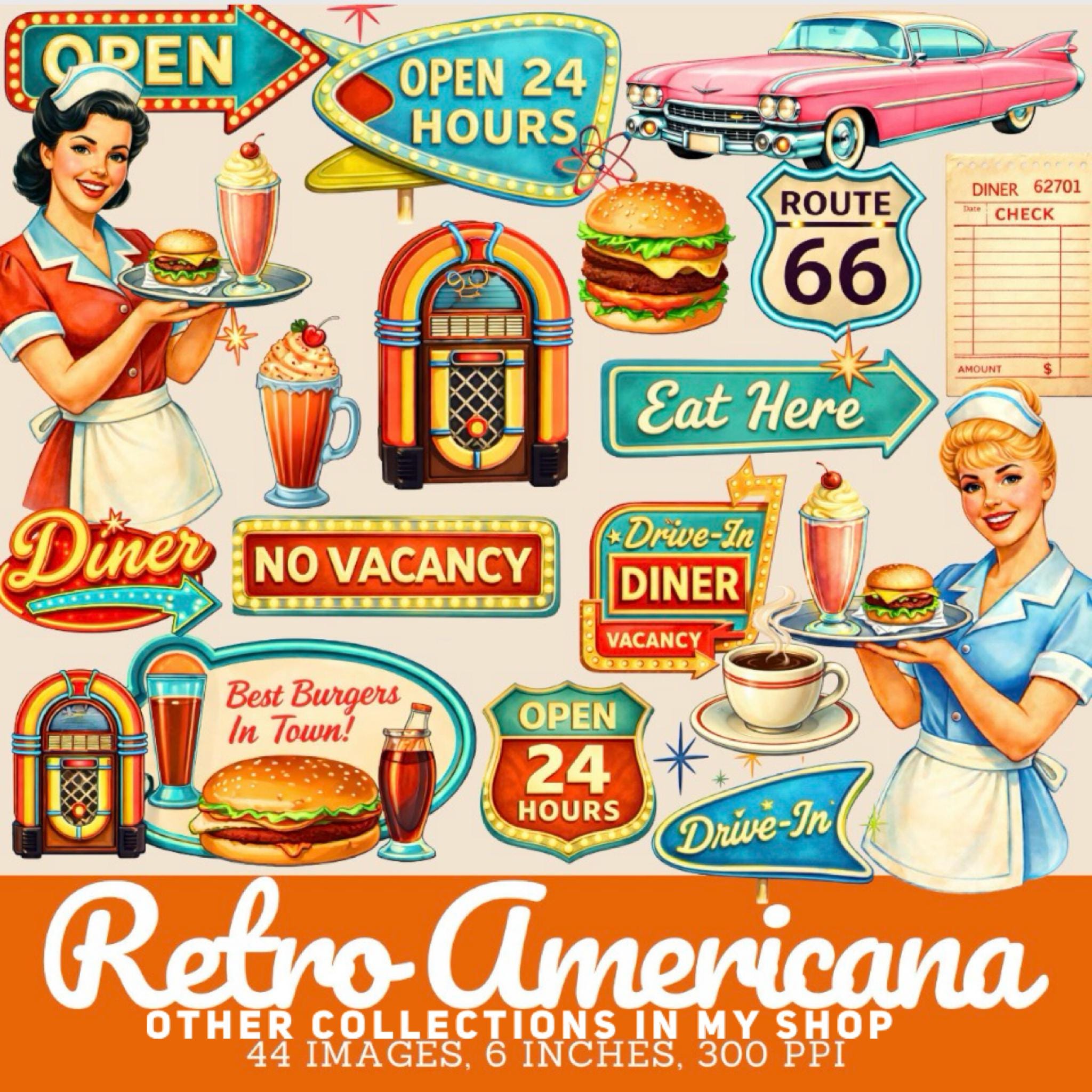 1950s Fashion Clipart: Mid-century Ladies PNG Images (digital