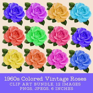 Vintage Roses Clipart Bundle 1960s Rose Garden Journal digital image download commercial use Retro Roses Garden Old Fashioned Rose Clip Art