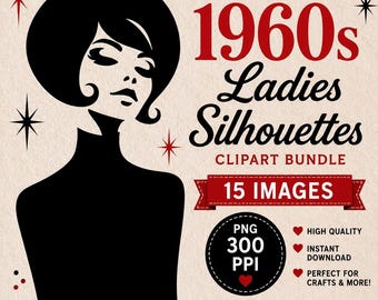 1960s Girl Clipart: Retro Woman Silhouette Bundle (Digital Images)