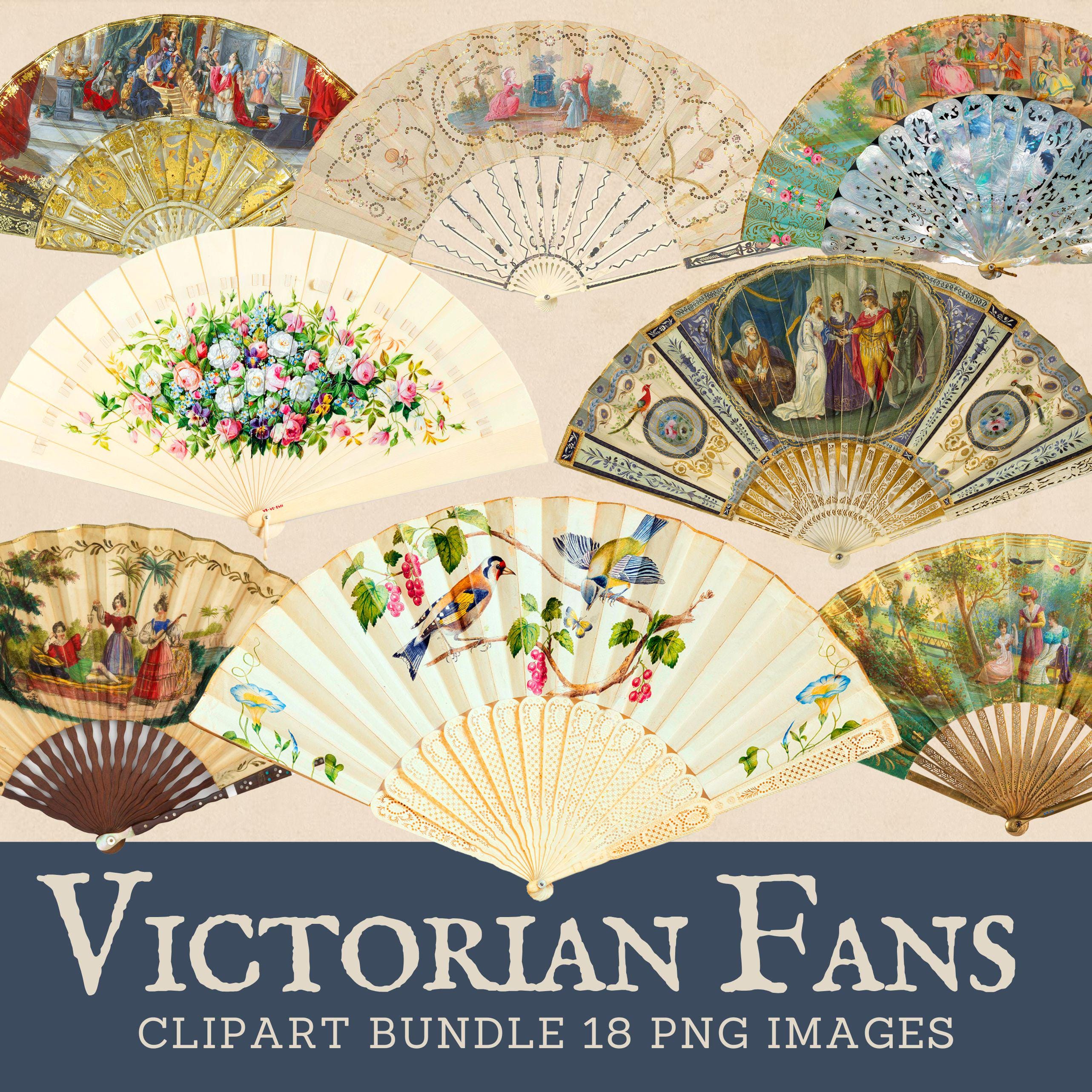 Vintage Fan Clipart: Victorian Painted Fans Junk Journal