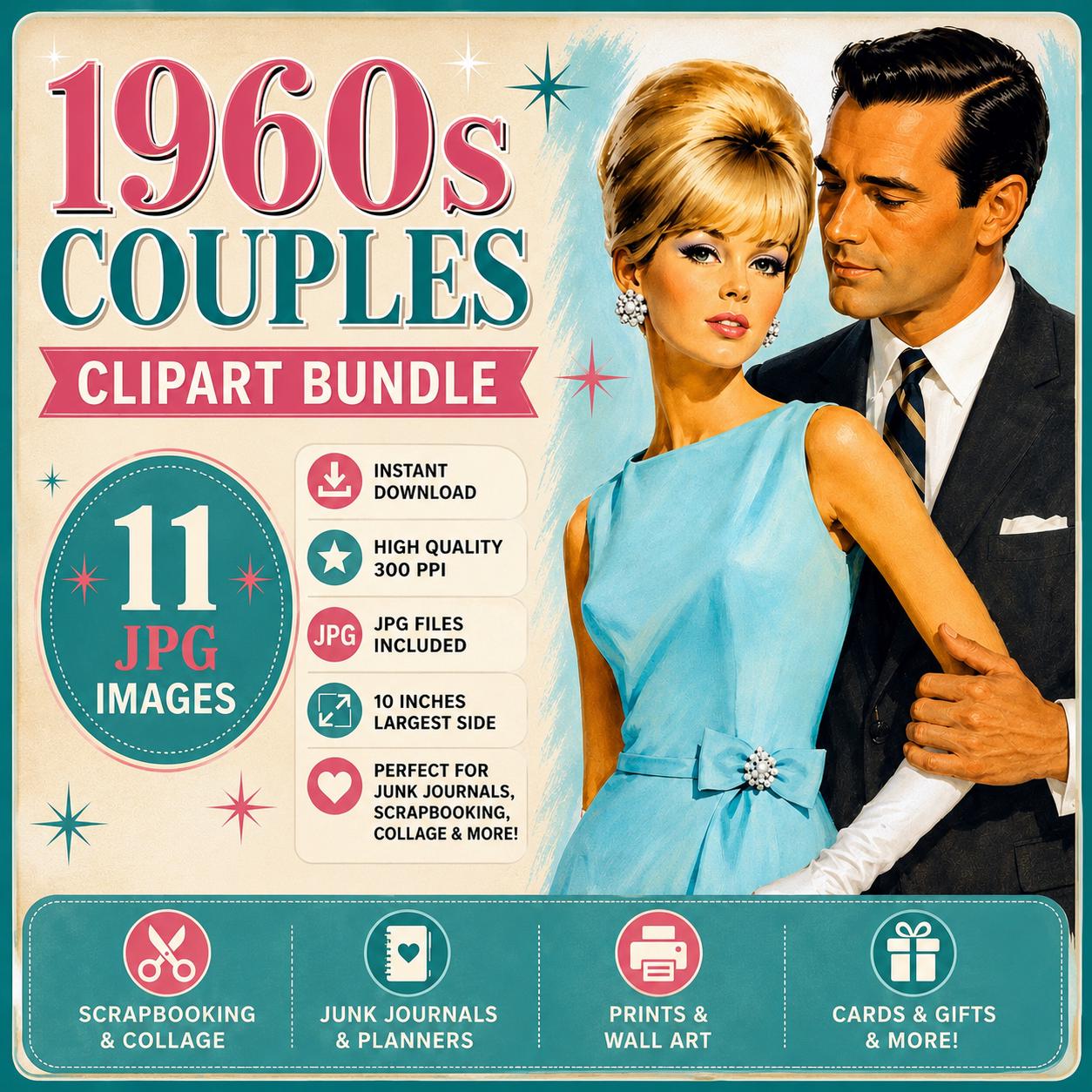 1960年代のヘアスタイル クリップアート集：レトロなウィッグ