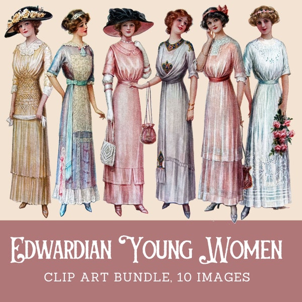 Edwardian Clip Art Bundle - 1910s Women dress png - Edwardian Women Clip Art Bundle Vintage Fashion Junk Journal Ephemera