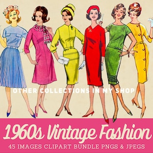 1960s women's fashion digital images, 1960s Australian fashion clipart, 1960s fussy cut fashion images