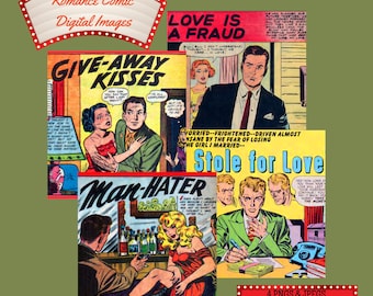 Vintage 1950s Romance Comic Clip Art Bundle (Digital Images)