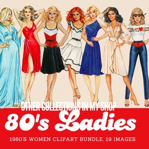 80s Fashion Clipart Bundle: Vintage Women PNGs (Digital Download) image 12