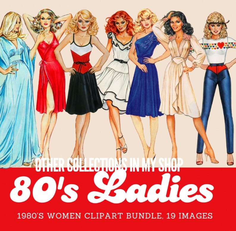 80s Fashion Clipart Bundle: Vintage Women PNGs (Digital Download) image 12