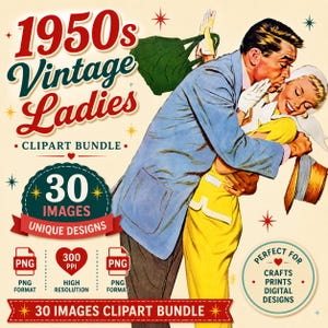 1950s Housewives Clipart Bundle: Vintage Ladies PNG Images (Digital Download)
