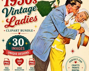 1950s Housewives Clipart Bundle: Vintage Ladies PNG Images (Digital Download)