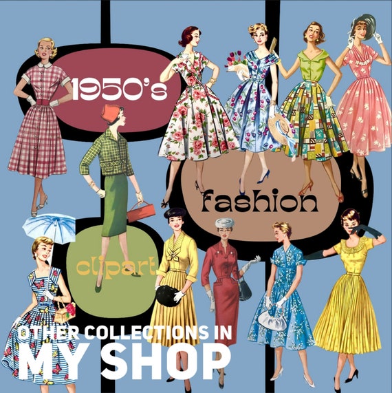 1950s Fashion Clipart: Mid-century Teen Images (PNG, JPEG) - Etsy