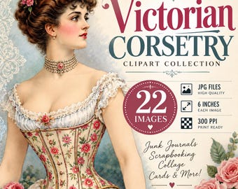 Victorian Corset Clipart Bundle, Vintage Lingerie Images (Digital Download)