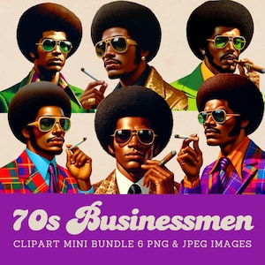70er Jahre schwarzer Mann raucht Clipart Bundle 1970er Jahre schwarze Geschäftsleute, die Zigarre rauchen Clip Art Bundle