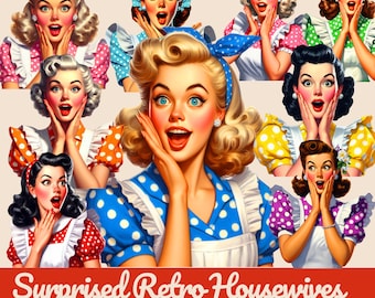 1950s Surprised Housewife Clip Art Bundle: Retro Digital Images (Commercial Use)