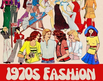 1970年代ファッションクリップアート集：グルーヴィーなレトロ