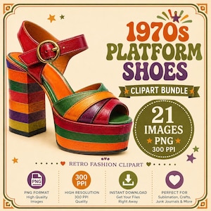 Bundle de clipart chaussures des années 70, chaussures à plateforme des années 70, Images numériques