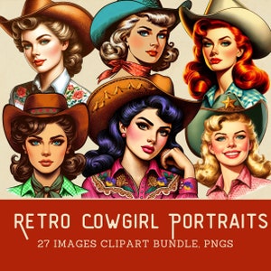 Retro Cowgirl Clip Art Bundle Cowgirl Vintage Cowgirls Country Western Clipart Bundle Retro Cowgirl Comic Book Style Digital Images