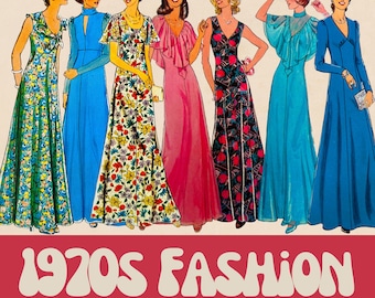 1970s Fashion Clipart Bundle: Retro Groovy Style (PNG & JPEG)