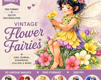 Vintage Flower Fairy Clipart | Edwardian Botanical PNG (Digital Download)