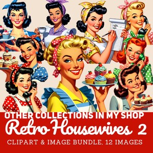 retro housewife clipart, vintage housewives, vintage women digital art