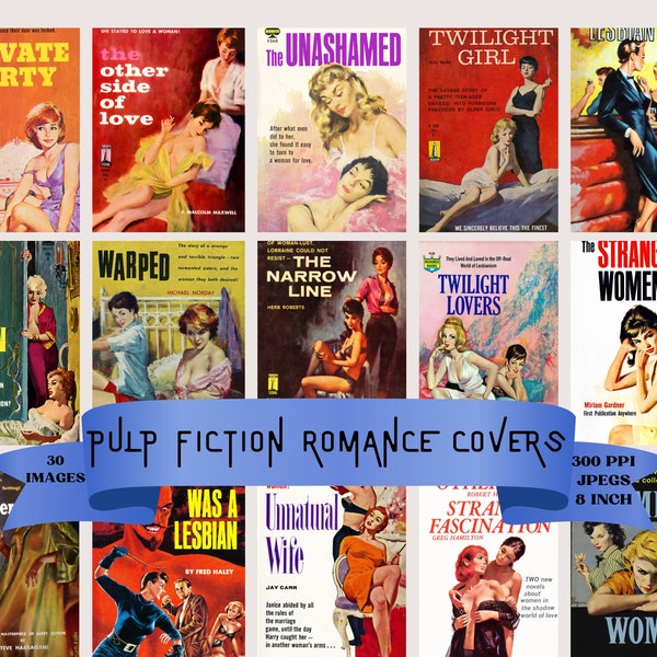 Vintage Lesbian Pulp Novel Book Covers Digital Images, Vintage Lesbian Clip Art Bundle, Midcentury pulp book covers, Pulp Fiction Book Cover