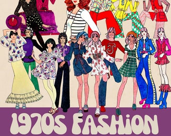 1970年代ファッションクリップアート集：グルーヴィーなレトロ