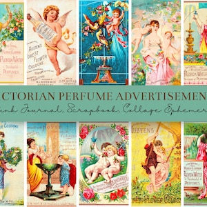 Vintage Parfüm Werbung Viktorianische Parfüm Werbung Art Clipart Bundle, viktorianisches Junk Journal Ephemera, Vintage Parfüm Werbung Digital