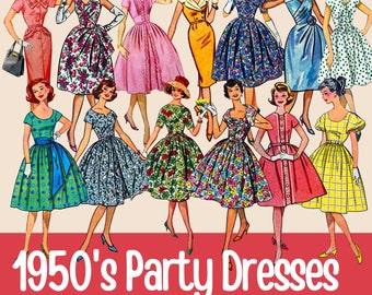 ClipArt di metà secolo ClipArt di moda degli anni '50 Anni '50 Ladies png Immagini digitali degli anni '50 per diario spazzatura, etichette regalo, tagli pignoli degli anni '50 per la creazione di biglietti