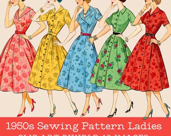 1950s Fashion Clip Art: Mid-century Ladies Dresses (digital Images) - Etsy  Israel