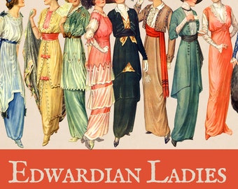 Edwardiaanse mode-clipart: vintage dames png-bundel (digitale download)