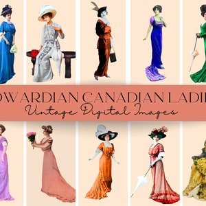 Edwardiaanse vrouw clipartbundel Edwardiaanse dames afbeeldingen Edwardian Canada Junk Journal versiering vintage Canadian Fashion-illustraties