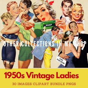1950s vintage romantic couples digital images, mid century clipart