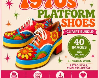 1970s Platform Shoes Clip Art Bundle: Vintage Style Graphics (Digital Download