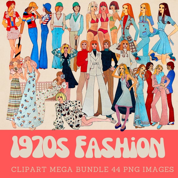 1970s Fashion Clipart Bundle Groovy 70s Teens 70s Vintage Clipart Mega Bundle