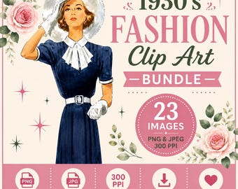 1930er Jahre Damen Mode Clipart Bundle 1930er Jahre Women's Dress Suits Hüte Hüte Braut 1938