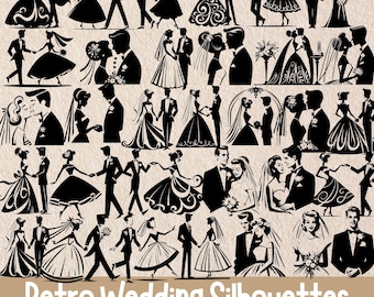 Retro 1950s Wedding Silhouette Clipart Bundle (Digital Images)